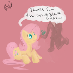 Size: 1000x1000 | Tagged: safe, artist:mylittlebadzerg, fluttershy, pegasus, pony, g4, carrot, steve buscemi