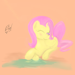 Size: 1000x1000 | Tagged: safe, artist:mylittlebadzerg, fluttershy, butterfly, pegasus, pony, g4, female, solo