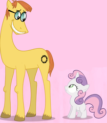 Size: 1088x1240 | Tagged: dead source, safe, artist:abductionfromabove, sweetie belle, tall tale (g4), earth pony, pony, unicorn, g4, crossover, duo, female, filly, g. raff, glasses, hearts and hooves day, male, stallion, stephen merchant, wheatley