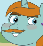 Size: 142x151 | Tagged: safe, artist:haretrinity, snips, pony, unicorn, g4, blushing, cropped, male, moustache, older, older snips, solo