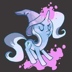 Size: 500x500 | Tagged: safe, artist:gearfish, trixie, pony, unicorn, g4, dark background, eyes closed, glowing horn, hat, horn, levitation, magic, self-levitation, telekinesis