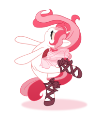 Size: 1149x1391 | Tagged: dead source, safe, artist:the-orator, oc, oc only, oc:graceful slippers, pony, unicorn, backbend, ballerina, ballet, ballet slippers, bipedal, clothes, dancing, dress, eyes closed, female, flexible, mare, solo