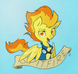 Size: 850x810 | Tagged: safe, artist:swiftcutter, spitfire, pony, g4, female, goggles, old banner, solo, wonderbolts uniform