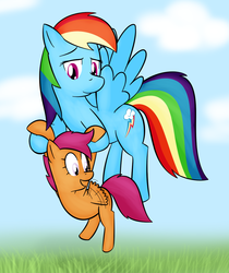 Size: 965x1149 | Tagged: safe, artist:lamia, rainbow dash, scootaloo, pegasus, pony, g4, duo, duo female, female, filly, mare