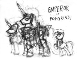 Size: 680x540 | Tagged: safe, artist:sanity-x, twilight sparkle, g4, adeptus custodes, crossover, god-emperor of mankind, monochrome, ponified, power armor, power sword, powered exoskeleton, sword, traditional art, warhammer (game), warhammer 30k, warhammer 40k, weapon