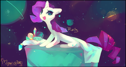 Size: 1500x800 | Tagged: safe, artist:mujinai, rarity, pony, unicorn, g4, female, gemstones, mare, planet, solo