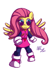 Size: 1748x2480 | Tagged: safe, artist:projectzuel, fluttershy, pegasus, pony, g4, ciel (megaman), cosplay, crossover, female, mega man (series), simple background, solo, spread wings, transparent background, wings