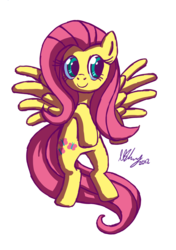 Size: 1748x2480 | Tagged: safe, artist:projectzuel, fluttershy, pegasus, pony, g4, bipedal, female, front view, full face view, looking away, mare, simple background, smiling, solo, spread wings, transparent background, wings