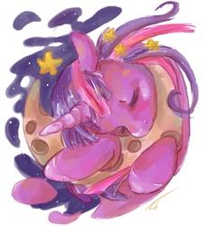 Size: 1524x1668 | Tagged: safe, artist:fyrecalla, twilight sparkle, pony, g4, eyes closed, female, moon, solo, stars