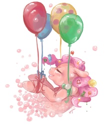 Size: 1224x1368 | Tagged: safe, artist:fyrecalla, pinkie pie, earth pony, pony, g4, balloon, female, solo, surreal