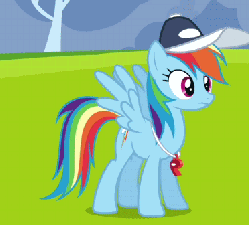 Size: 373x337 | Tagged: safe, screencap, rainbow dash, pegasus, pony, g4, hurricane fluttershy, season 2, animated, baseball cap, bucking, cap, eyes closed, female, frown, frustrated, gritted teeth, hat, horses doing horse things, kicking, looking back, open mouth, sad, solo, spread wings