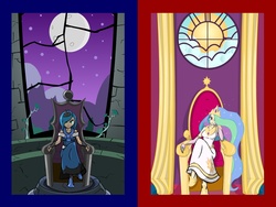 Size: 1600x1200 | Tagged: safe, artist:kreoss, princess celestia, princess luna, human, g4, humanized, moon, s1 luna