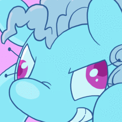 Size: 250x250 | Tagged: source needed, safe, artist:cuteosphere, screw loose, earth pony, pony, g4, animated, blue coat, blue fur, blue pony, crazy eyes, crazy face, crazy grin, crazy smile, derp, faic, female, gray mane, grey hair, grin, insanity, magenta eyes, mare, nose wrinkle, pink background, simple background, smiling, solo