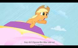 Size: 1024x640 | Tagged: safe, screencap, applejack, earth pony, pony, g4, the return of harmony, adolf hitler, female, solo, youtube caption