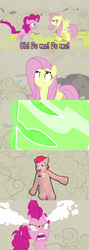 Size: 960x2699 | Tagged: safe, doomie, fluttershy, pinkie pie, changeling, earth pony, human, pony, a canterlot wedding, g4, comic, disguise, disguised changeling, fursuit, irl, irl human, meme, photo, triggered