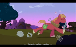 Size: 1024x640 | Tagged: safe, edit, edited screencap, screencap, big macintosh, smarty pants, earth pony, pony, g4, lesson zero, caption, heart, hub logo, male, mouth hold, solo, stallion, text, youtube caption