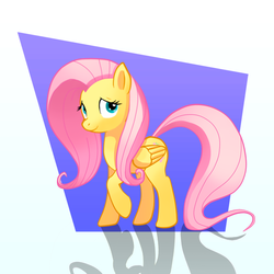 Size: 1024x1024 | Tagged: dead source, safe, artist:eisenrot, fluttershy, pegasus, pony, g4, female, folded wings, looking at you, mare, raised hoof, smiling, solo, standing, three quarter view, wings