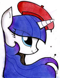 Size: 2556x3305 | Tagged: safe, artist:dagmlp, rarity, pony, g4, beatnik rarity, beret, clothes, female, hat, high res, solo, traditional art