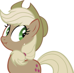Size: 3200x3187 | Tagged: dead source, safe, artist:chir-miru, applejack, earth pony, pony, g4, bust, female, freckles, frown, hat, high res, liar face, liarjack, liarpony, mare, nose wrinkle, scrunchy face, simple background, solo, transparent background, vector, wide eyes