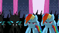 Size: 960x540 | Tagged: safe, edit, edited screencap, screencap, rainbow dash, changeling, a canterlot wedding, g4, season 2, animated, disguise, disguised changeling, female, loop