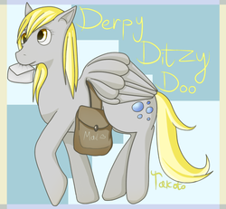 Size: 794x734 | Tagged: safe, artist:takoto, derpy hooves, pegasus, pony, g4, female, mailbag, mailmare, mare, solo