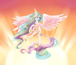 Size: 2600x2200 | Tagged: safe, artist:chocori, princess celestia, alicorn, pony, g4, female, high res, magic, smiling, solo, sun work, sunrise