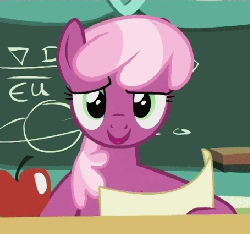 Size: 455x426 | Tagged: safe, screencap, cheerilee, earth pony, pony, family appreciation day, g4, animated, apple, cheeribetes, cropped, cute, female, food, hoof hold, loop, paper, solo, talking