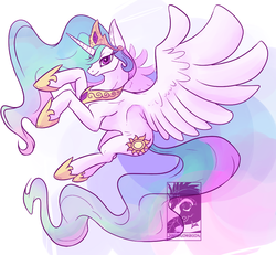 Size: 900x833 | Tagged: dead source, safe, artist:chubby-kirin, artist:rustydooks, princess celestia, alicorn, pony, g4, female, flying, lidded eyes, mare, simple background, smiling, solo, white background, wings