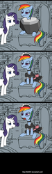 Size: 600x2013 | Tagged: safe, artist:kkt937, rainbow dash, rarity, pegasus, pony, unicorn, g4, clothes, comic, female, maid, mare, sitting