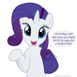 Size: 1260x1260 | Tagged: safe, artist:diegotan, rarity, pony, unicorn, g4, bronybait, female, makeover, mare, simple background, solo, talking to viewer, transparent background