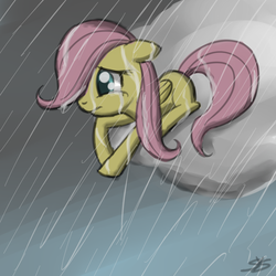 Size: 900x900 | Tagged: safe, artist:speccysy, fluttershy, pony, g4, crying, female, filly, foal, rain, sad, solo, wet mane