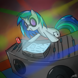 Size: 900x900 | Tagged: safe, artist:speccysy, dj pon-3, vinyl scratch, pony, g4, female, solo, turntable