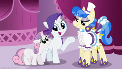 Size: 1920x1080 | Tagged: safe, artist:tranquilmind, rarity, sapphire shores, sweetie belle, earth pony, pony, unicorn, g4