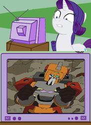 Size: 563x770 | Tagged: safe, rarity, cybertronian, pony, robot, unicorn, g4, exploitable meme, horn, meme, transformers, tv meme, weird al yankovic, wreck-gar