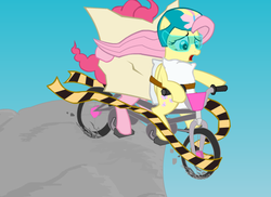 Size: 550x400 | Tagged: safe, artist:haileyguilford, fluttershy, pinkie pie, pony, g4, bicycle, duo, ride to conquer cancer