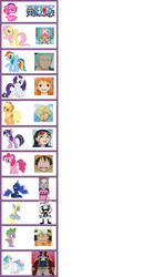 Size: 1600x2861 | Tagged: safe, applejack, derpy hooves, fluttershy, pinkie pie, princess celestia, princess luna, rainbow dash, rarity, spike, twilight sparkle, pegasus, pony, g4, comparison, female, gol d. roger, mare, mlp chart, monkey d. luffy, nami, nefertari vivi, nico robin, one piece, pandaman, roronoa zoro, tony tony chopper, usopp, vinsmoke sanji