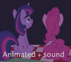 Size: 378x329 | Tagged: safe, artist:template93, pinkie pie, twilight sparkle, earth pony, pony, unicorn, g4, butt, female, fireworks, mare, plot, sitting