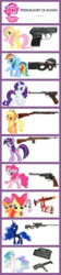 Size: 700x3124 | Tagged: safe, apple bloom, applejack, fluttershy, pinkie pie, princess celestia, princess luna, rainbow dash, rarity, scootaloo, sweetie belle, twilight sparkle, g4, accuracy international aw, chart, comic sans, comparison chart, cutie mark crusaders, female, fmg-9, gun, luger, m14, nerf, p90, ruger lcp, smith & wesson model 29, trench gun, winchester model 1897