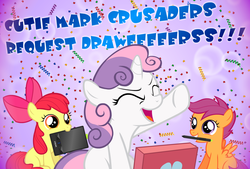 Size: 1280x867 | Tagged: safe, apple bloom, scootaloo, sweetie belle, earth pony, pegasus, pony, unicorn, ask the crusaders, g4, cutie mark crusaders, mouth hold