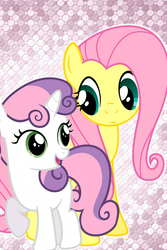 Size: 640x960 | Tagged: safe, artist:cosmicunicorn, fluttershy, sweetie belle, g4, wallpaper