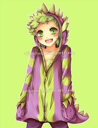 Size: 600x776 | Tagged: safe, artist:oceanchan, spike, g4, clothes, hoodie, humanized, solo