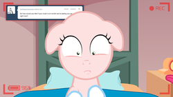 Size: 1280x720 | Tagged: safe, artist:jan, sweetie belle, pony, ask the crusaders, vocational death cruise, g4, bed, earth pony sweetie belle, floppy ears, solo, sweetie bald, tumblr