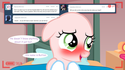 Size: 1280x720 | Tagged: safe, sweetie belle, ask the crusaders, g4, blushing, earth pony sweetie belle, floppy ears, sweetie bald, tumblr