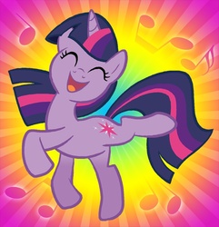 Size: 700x726 | Tagged: safe, artist:shuffle001, twilight sparkle, pony, unicorn, g4, dancing, female, happy, mare, music notes, open mouth, solo, unicorn twilight