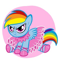 Size: 900x950 | Tagged: safe, artist:shuffle001, rainbow dash, pegasus, pony, g4, angry, ballerina, clothes, cute, dashabetes, female, filly, filly rainbow dash, frown, glare, grumpy, grumpy dash, madorable, rainbow dash always dresses in style, rainbowrina, sitting, skirt, solo, tutu, younger