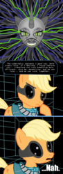 Size: 500x1375 | Tagged: safe, artist:reganzi, applejack, nightmare moon, cyborg, g4, crossover, goggles, nah, shodan, system shock, system shock 2