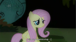 Size: 857x474 | Tagged: safe, screencap, fluttershy, a bird in the hoof, g4, ei, youtube caption