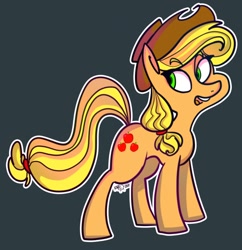 Size: 1240x1280 | Tagged: safe, artist:rfetus, applejack, earth pony, pony, g4, applejack's hat, cowboy hat, female, gray background, hat, looking away, looking sideways, mare, open mouth, outline, simple background, solo, standing, three quarter view, white outline