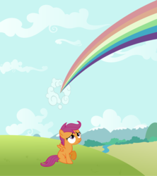 Size: 1920x2160 | Tagged: safe, artist:adcoon, scootaloo, pony, g4, rainbow, sad, scootalone, show accurate