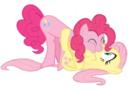 Size: 2000x1421 | Tagged: dead source, safe, artist:federalelephant, fluttershy, pinkie pie, g4, cpr, eyes closed, female, kissing, legs in air, lesbian, mouth to mouth, puffy cheeks, ship:flutterpie, shipping, simple background, transparent background